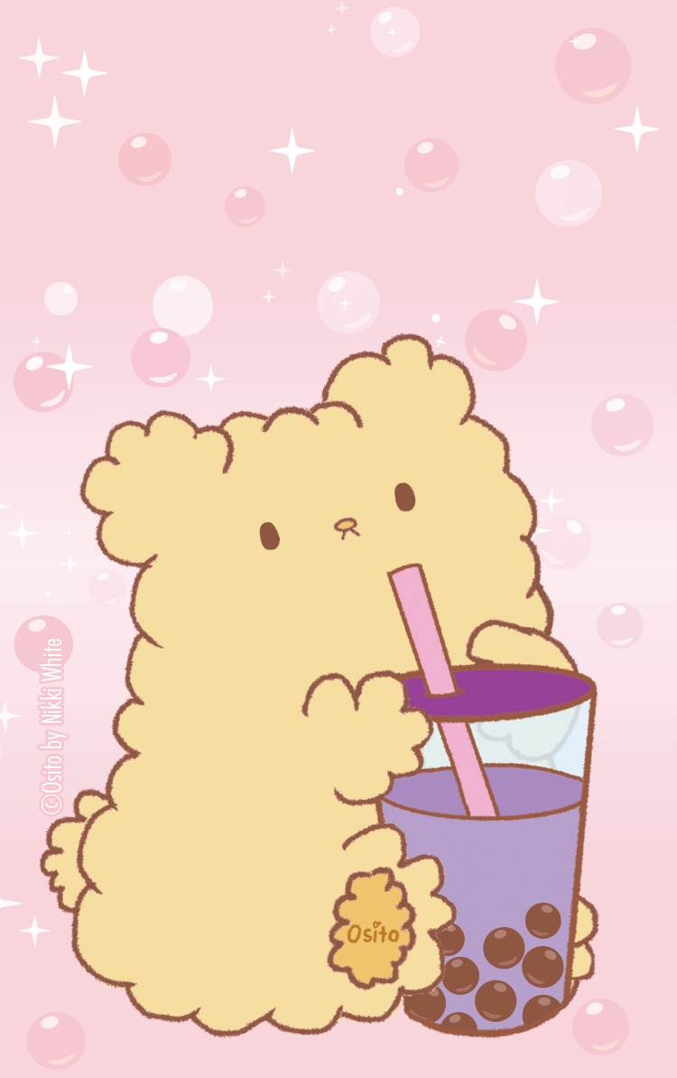 Animated Osito character drinking purple bubble tea