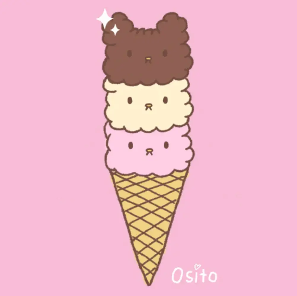 Three Osito characters stacked like scoops in an ice cream cone